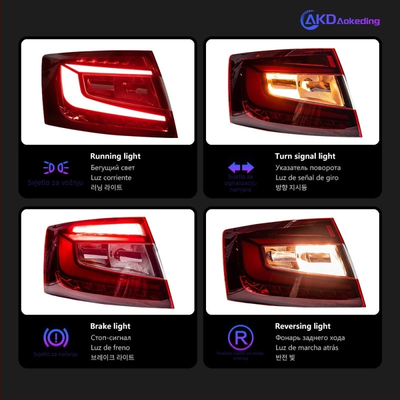 Set zadnjih svjetala za Skoda Octavia — LED izvor svjetla, marka Aokeding, kompatibilno sa Skoda Octavia