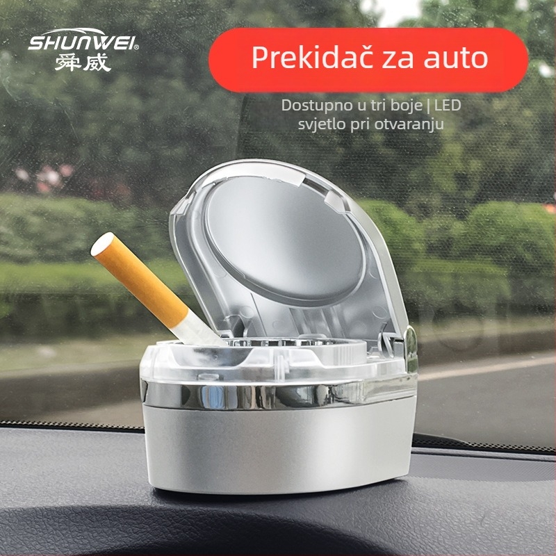 Metalna auto pepeljara s poklopcem, model SD-1201, višefunkcionalna, za unutarnju upotrebu, težina 120 g