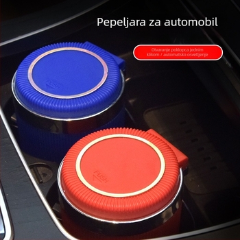 Automobilski pepelnjak, višestruke funkcionalnosti s tlačnim poklopcem, unutarnja ABS obloga, LED rasvjeta, otporno na plamen 4A, model 021, težina 122 g