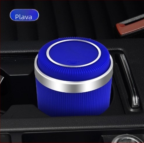 Automobilski pepelnjak, višestruke funkcionalnosti s tlačnim poklopcem, unutarnja ABS obloga, LED rasvjeta, otporno na plamen 4A, model 021, težina 122 g
