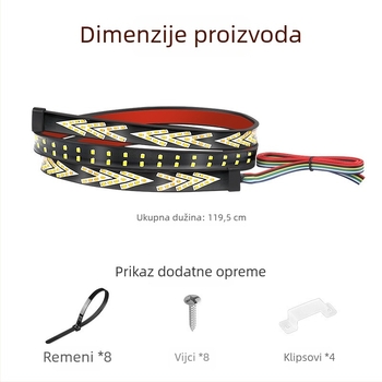 Traka stražnjeg svjetla za pickup s dizajnom tekuće vode – pokazivač, kočnica i svjetlo za vožnju unatrag, više načina, 10W, 12–28V, 0.1A, PVC