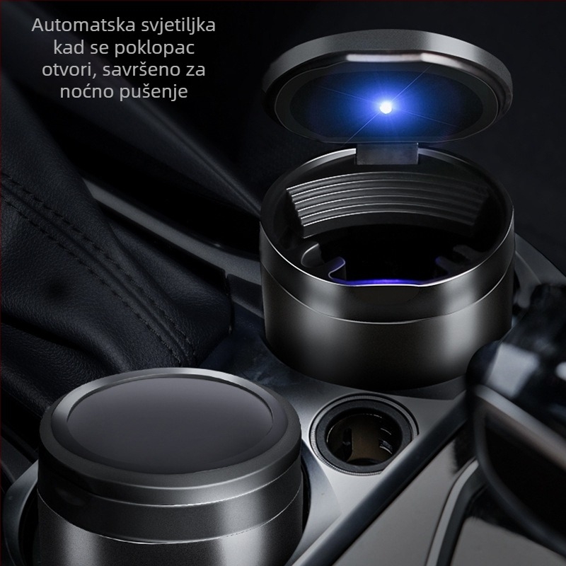 Automobilska pepeljara s poklopcem i unutarnjim posudom od nehrđajućeg čelika — kućište od aluminijske legure, brušeni završni sloj, 200 g