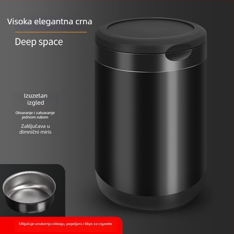 Automobilska pepeljara s poklopcem i unutarnjim posudom od nehrđajućeg čelika — kućište od aluminijske legure, brušeni završni sloj, 200 g