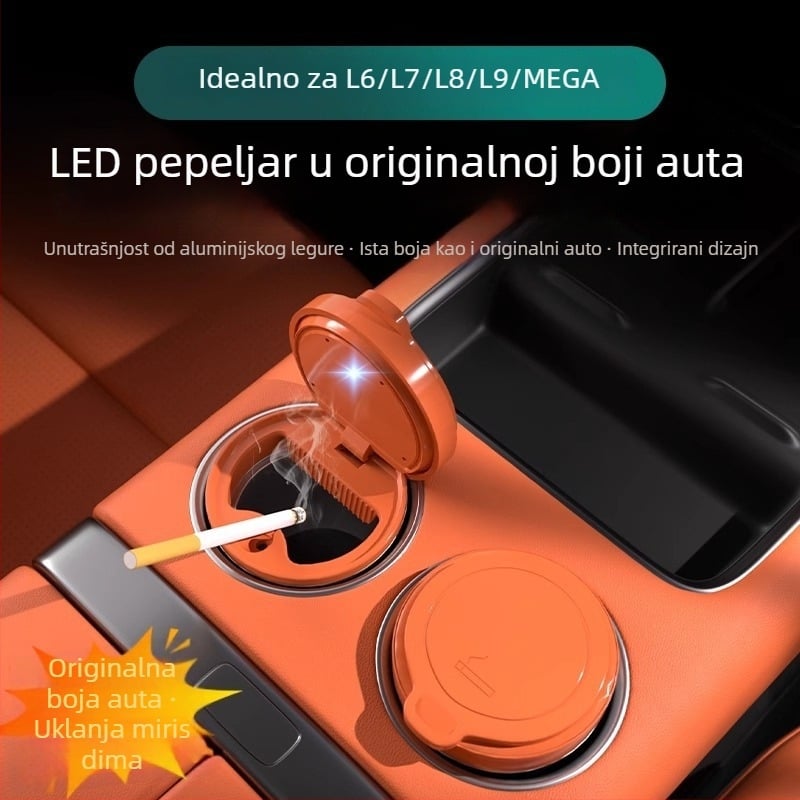 Auto pepeljak s visokokvalitetnim osvjetljenjem i zaštitom od rasipanja pepela – unutarnji auto dodatak; Materijal: Metal; Proizvodni proces: Drugo; Obrada i prilagodba: Ne