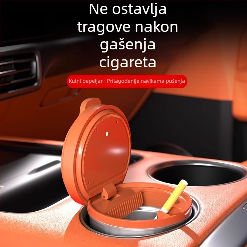 Auto pepeljak s visokokvalitetnim osvjetljenjem i zaštitom od rasipanja pepela – unutarnji auto dodatak; Materijal: Metal; Proizvodni proces: Drugo; Obrada i prilagodba: Ne