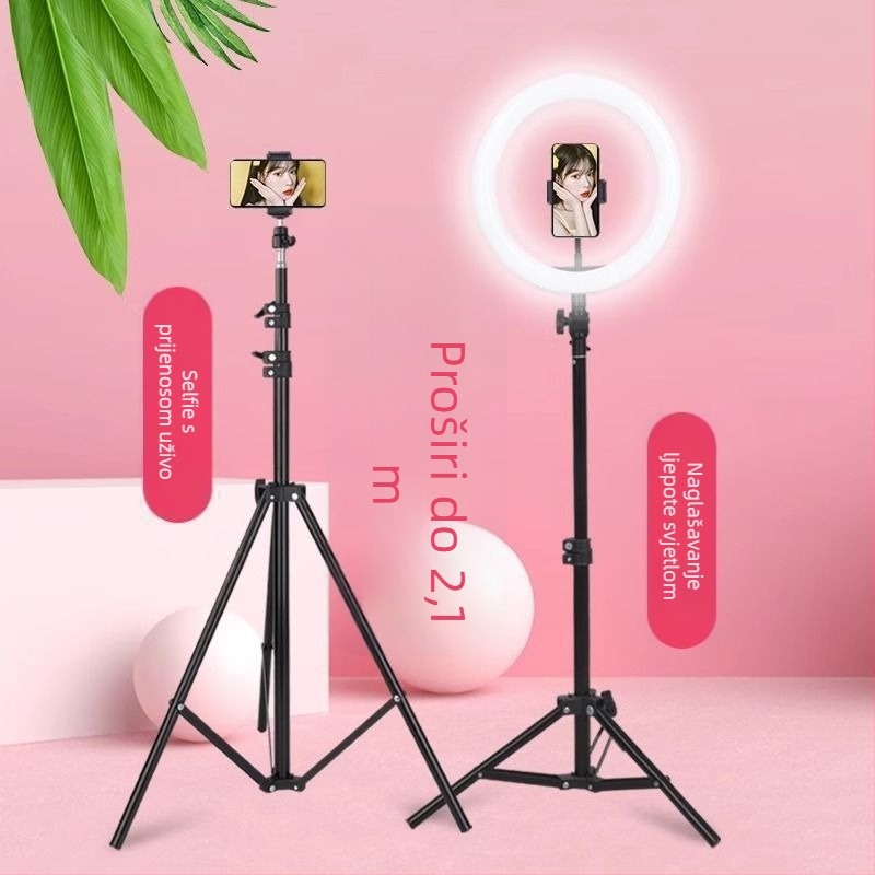 Držač za mobitel i stativ za uživo prijenos, univerzalno fotografiranje, stolni ili stojeći, teleskopski, nehrđajući čelik