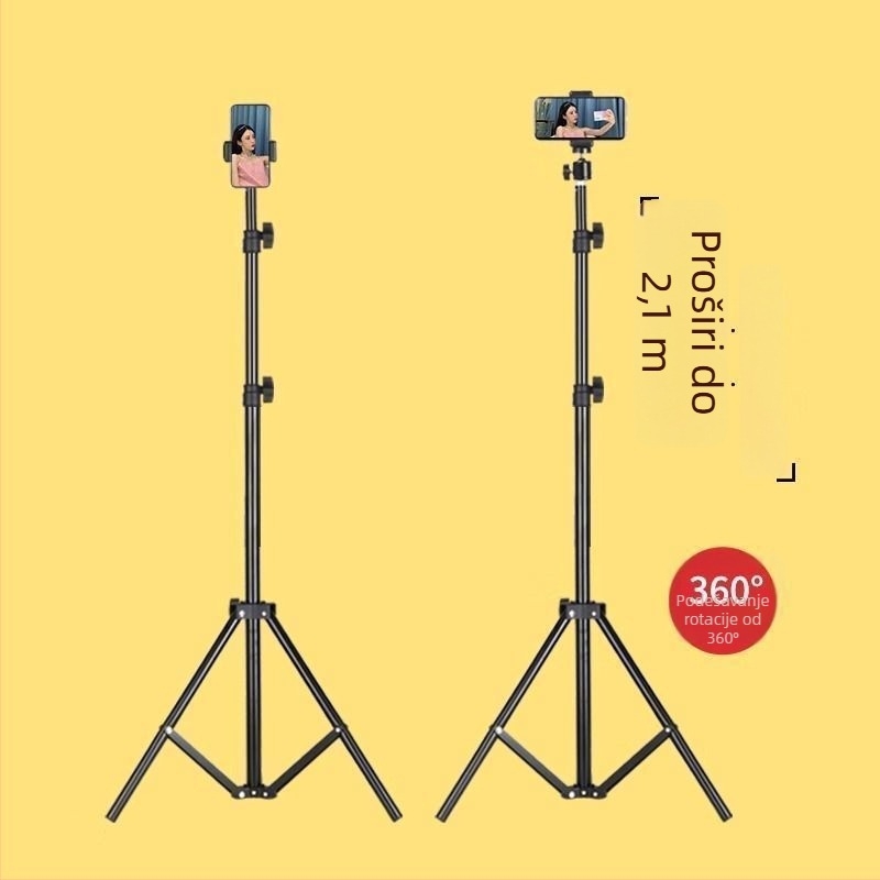 Držač za mobitel i stativ za uživo prijenos, univerzalno fotografiranje, stolni ili stojeći, teleskopski, nehrđajući čelik