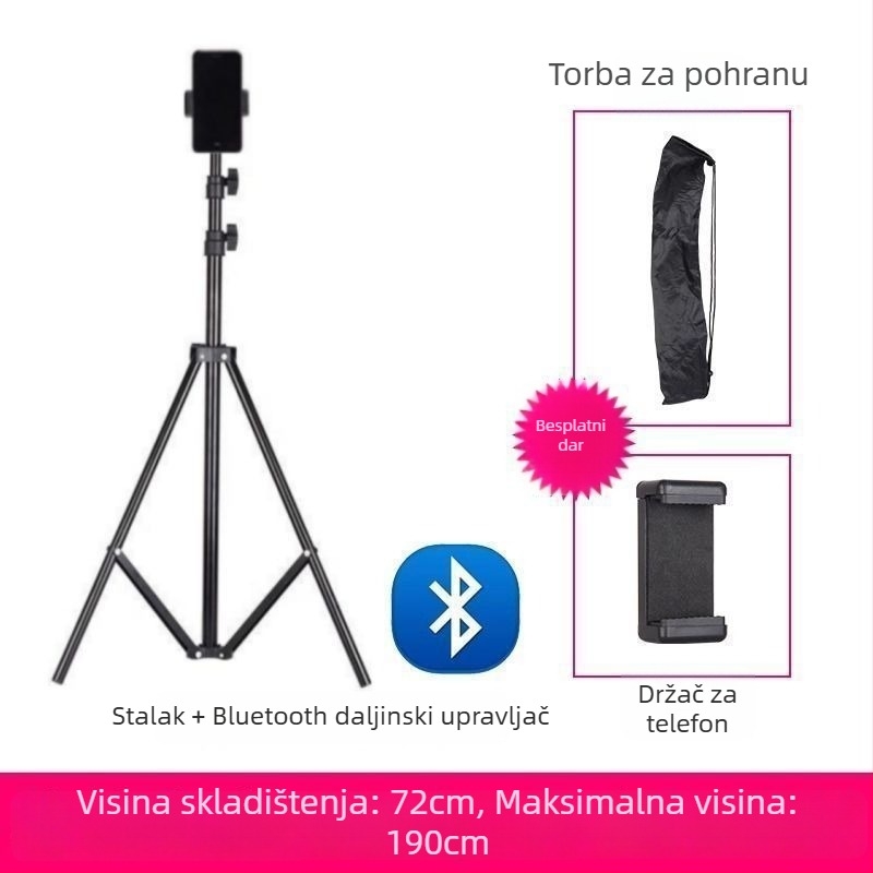 Držač za mobitel i stativ za uživo prijenos, univerzalno fotografiranje, stolni ili stojeći, teleskopski, nehrđajući čelik