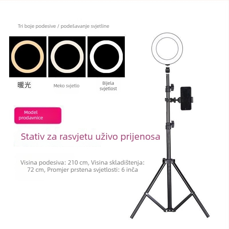 Držač za mobitel i stativ za uživo prijenos, univerzalno fotografiranje, stolni ili stojeći, teleskopski, nehrđajući čelik