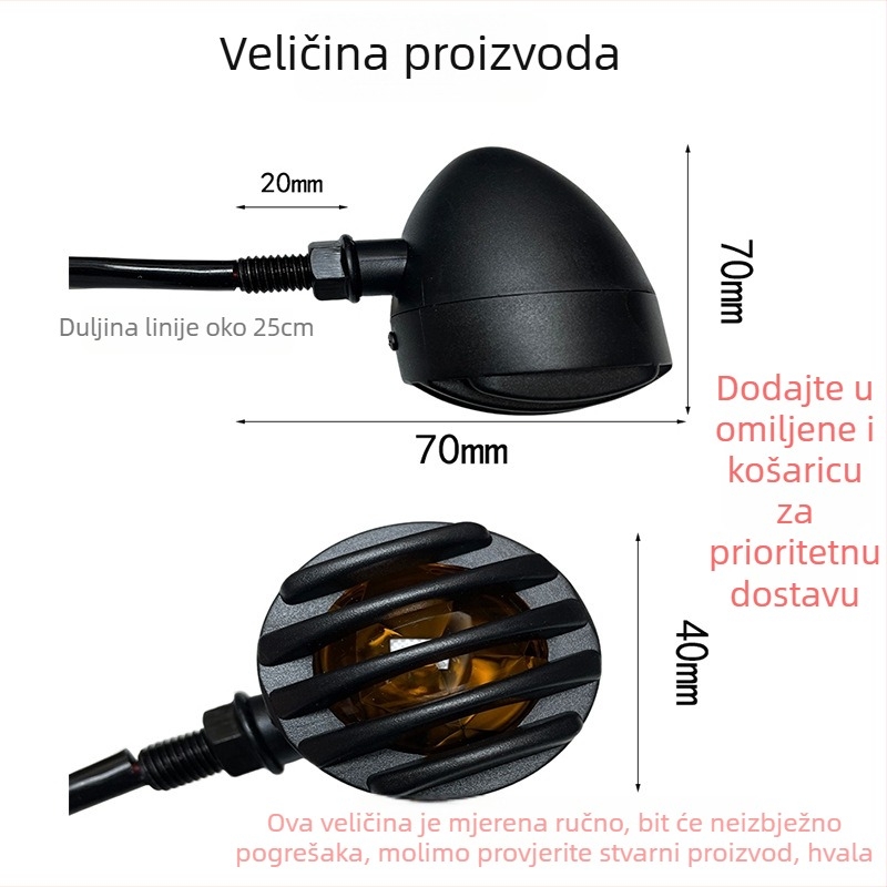 LED signalno svjetlo za motocikle i električna vozila — universalni retro Harley stil, model CC-023, 12V, ABS, 0.55W