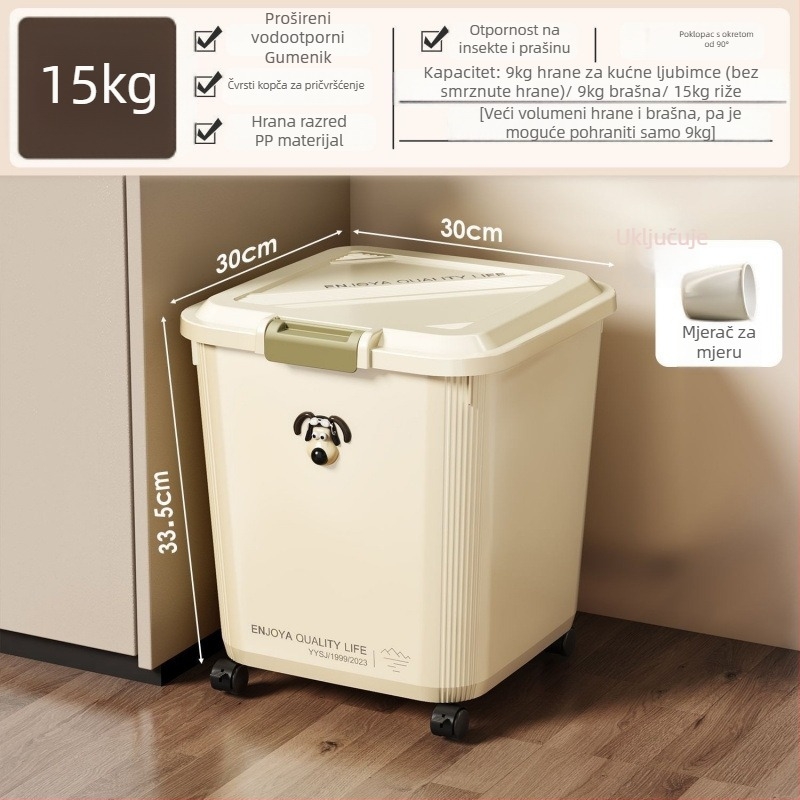 Kanta za skladištenje hrane za mačke i pse, zatvorena, polipropilen, kućna upotreba