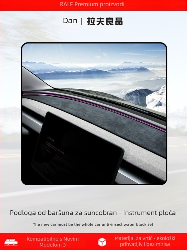Suede podloga za instrument ploču Tesla Model 3/Y, središnja konzola – zaštita od sunca i toplinska izolacija, sve sezone