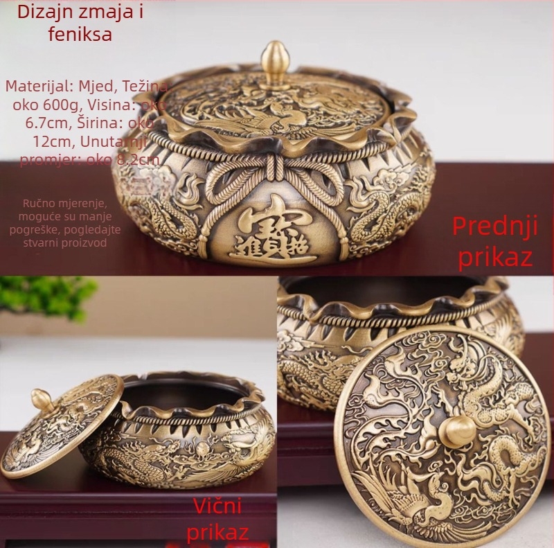 Mjesingasti pepeljarnik s poklopcem, Money bag model, graviran dizajn u kineskom stilu, Hongda bronze ware