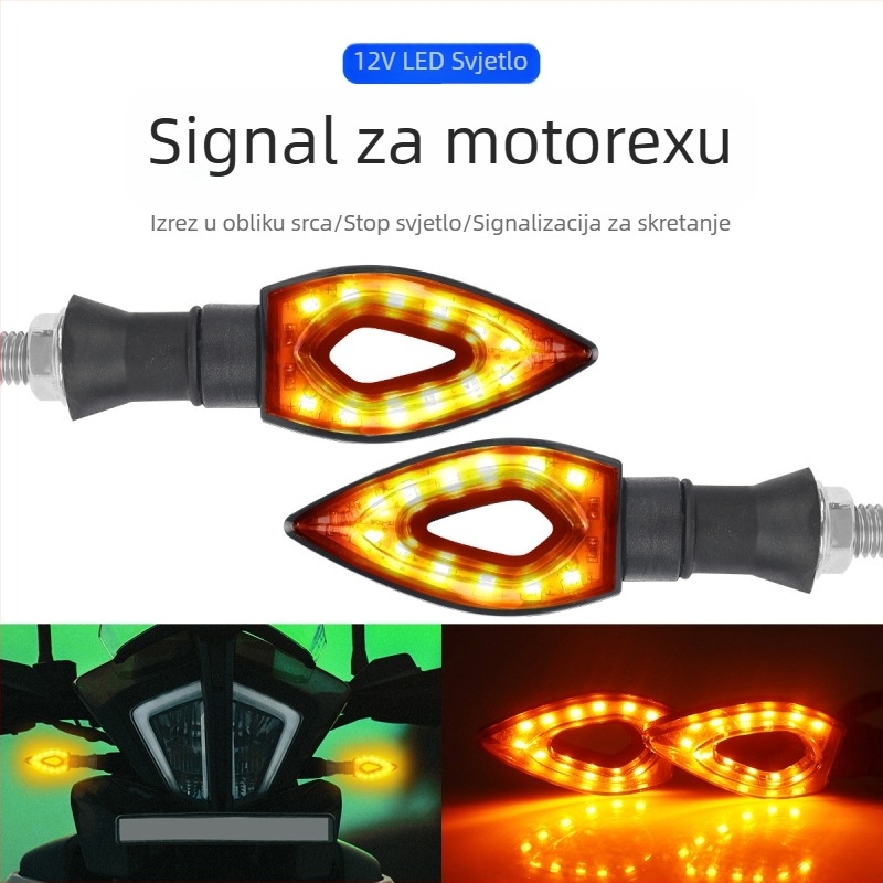 Signalna svjetla za motocikl sa srcolikim šupljim svjetlom kočnice, 12V, model Motor213-y-2, Triple Light, kućište od PC plastike