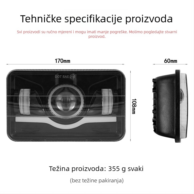 LED prednja svjetla za terenska vozila - kvadratni valoviti model, integrirani visoki/niži snop, 9–36V, aluminijsko kućište, 6000K