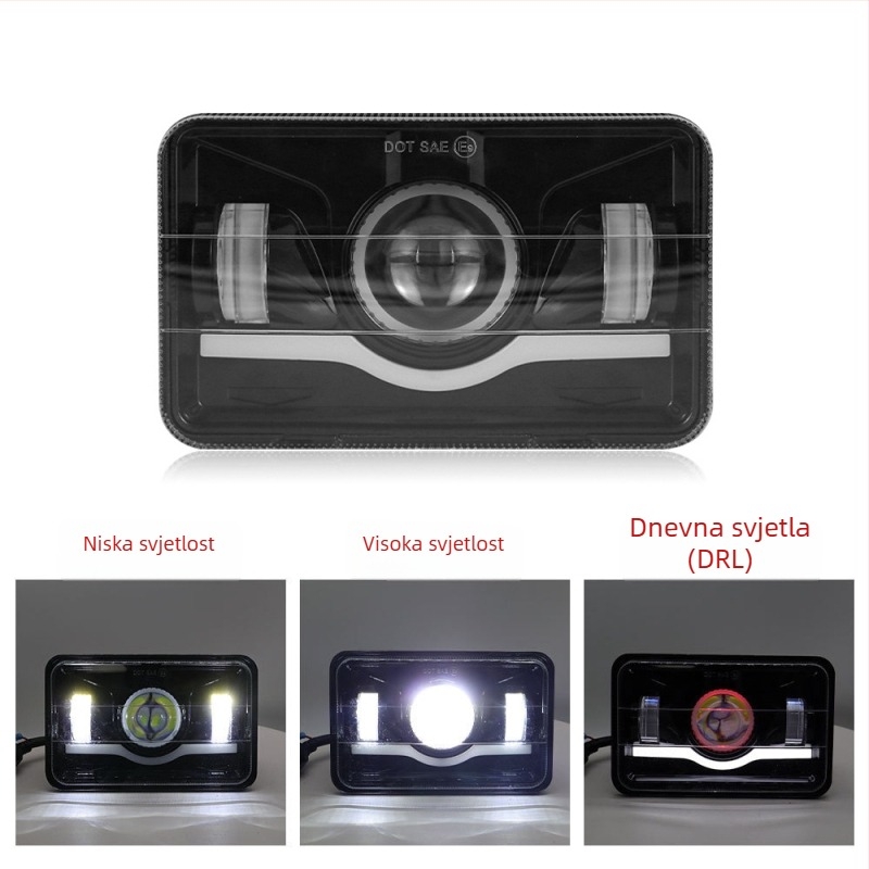LED prednja svjetla za terenska vozila - kvadratni valoviti model, integrirani visoki/niži snop, 9–36V, aluminijsko kućište, 6000K