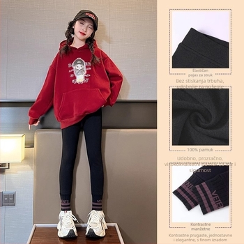 Leggings za djevojčice s Sherpa podstavom za zimu – pamuk, srednje visoki pojas, elastičan pojas, bez otvora u preponi, korejski stil