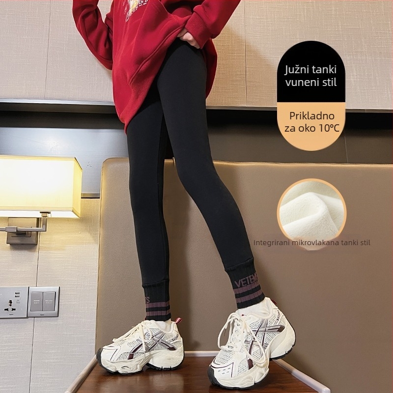 Leggings za djevojčice s Sherpa podstavom za zimu – pamuk, srednje visoki pojas, elastičan pojas, bez otvora u preponi, korejski stil