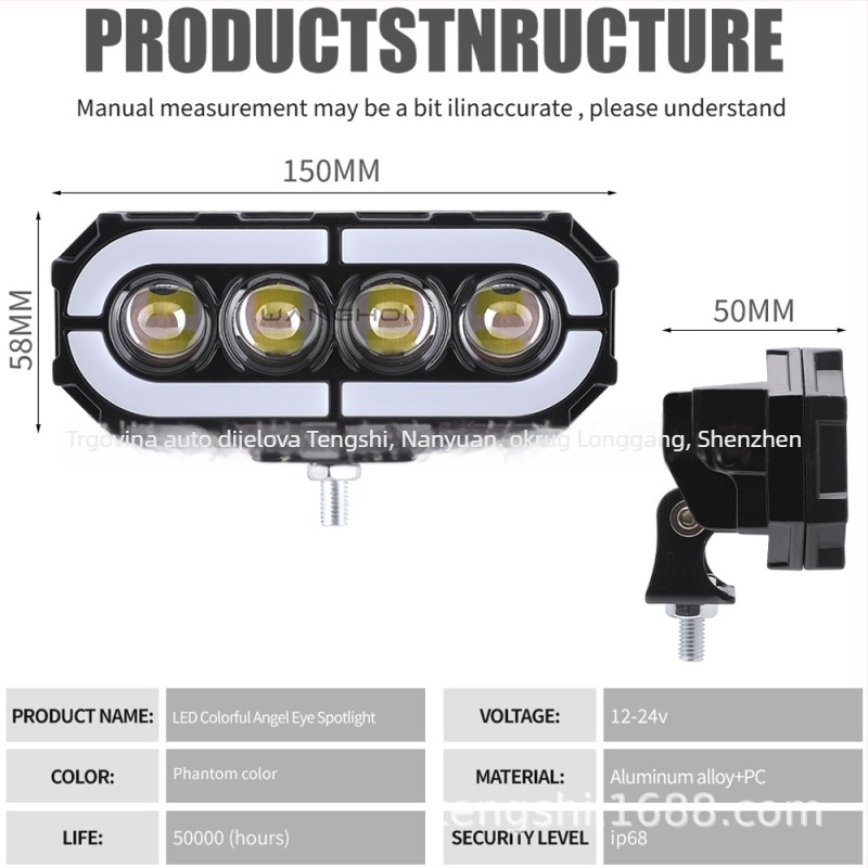 LED radno svjetlo za motocikl s 4 LED-om, Đavolske oči, Snop u obliku slova M, 9–80 V, 28 W, IP55, 5000 lm