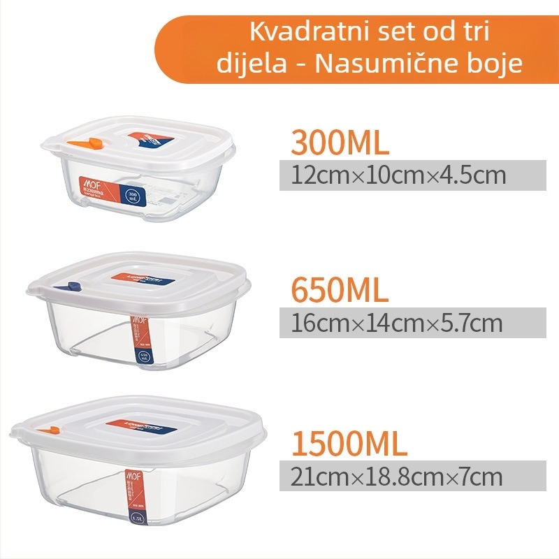 Kutija za skladištenje u hladnjaku s poklopcem, prehrambeni PP+PE, četvrtastog oblika, kapacitet 301-500 ml
