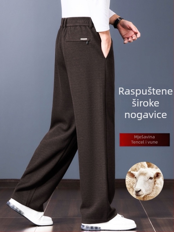 Muške ravne hlače u poslovno-casual stilu (visoki struk, zatvarač, debela vunena-bambus mješavina, trodimenzionalno krojenje)