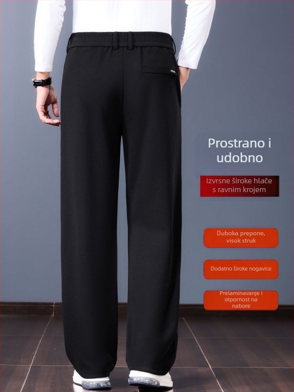 Muške ravne hlače u poslovno-casual stilu (visoki struk, zatvarač, debela vunena-bambus mješavina, trodimenzionalno krojenje)