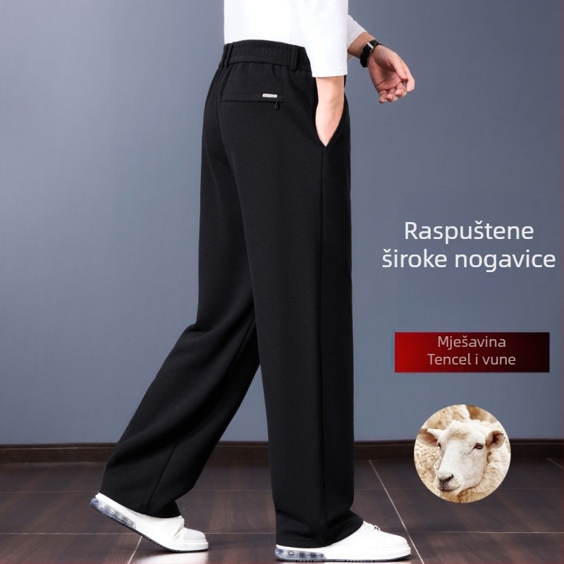 Muške ravne hlače u poslovno-casual stilu (visoki struk, zatvarač, debela vunena-bambus mješavina, trodimenzionalno krojenje)