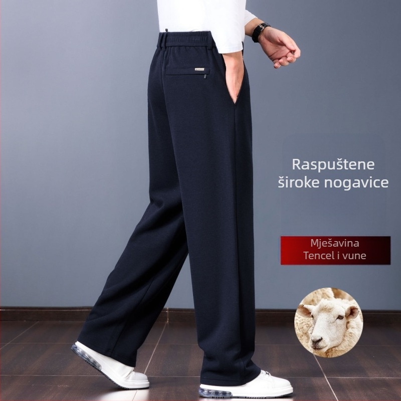 Muške ravne hlače u poslovno-casual stilu (visoki struk, zatvarač, debela vunena-bambus mješavina, trodimenzionalno krojenje)