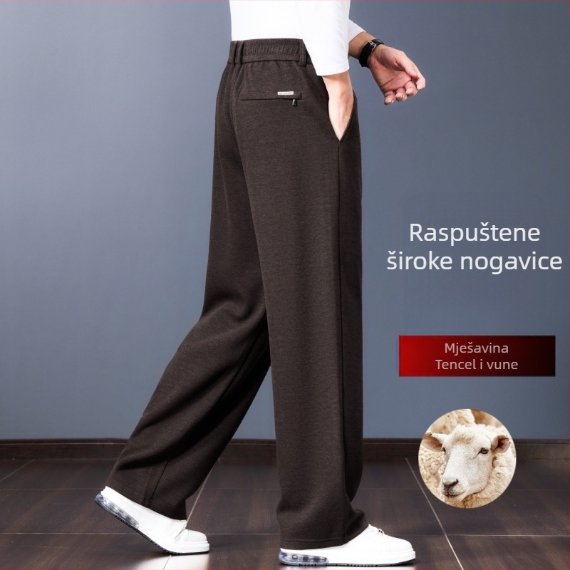 Muške ravne hlače u poslovno-casual stilu (visoki struk, zatvarač, debela vunena-bambus mješavina, trodimenzionalno krojenje)