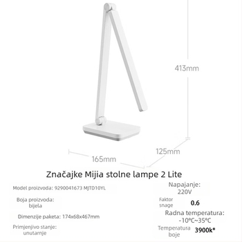 Xiaomi Mijia stolna lampa 2Lite — LED za zaštitu očiju za čitanje i učenje, noćna svjetiljka, dodirni prekidač, 5W pri 220V