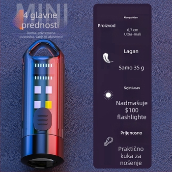 LED mini svjetiljka za ključeve, 360° rotacija, teleskopski zum, vodootporna, napajanje baterijom