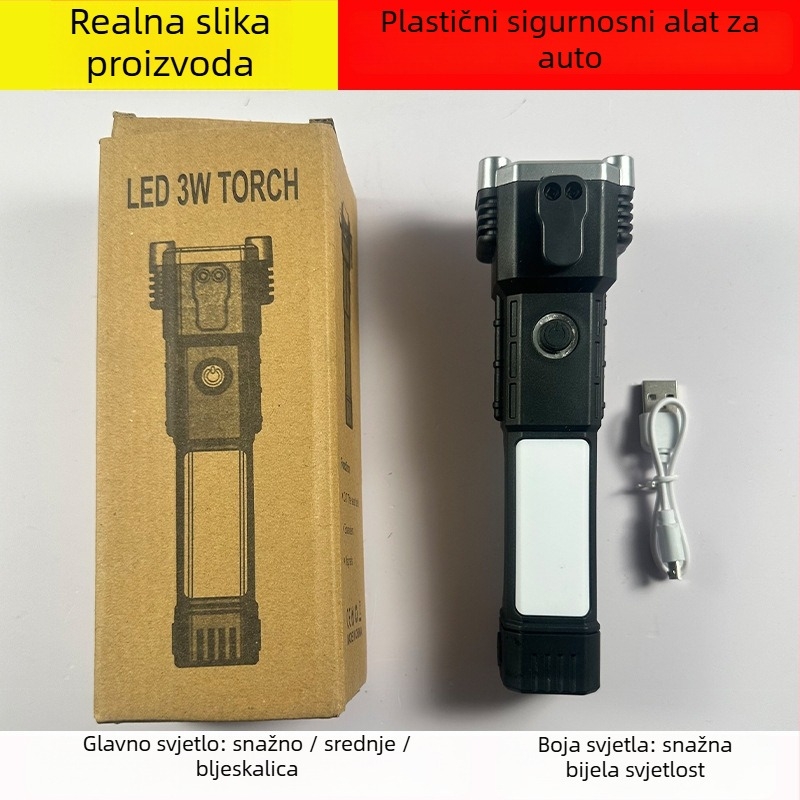 Automobilska hitna svjetiljka, višenamjenska, vodootporna, 100-240 lm, domet 100-200 m, napajanje baterijom, uključena punjač