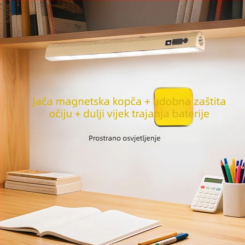Stolna lampa za učenje s zaštitom očiju, punjiva s ugrađenom litijskom baterijom, magnetska lampica za čitanje, promjenljiva jačina svjetla i prilagodljiva temperatura boje