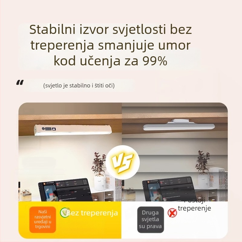 Stolna lampa za učenje s zaštitom očiju, punjiva s ugrađenom litijskom baterijom, magnetska lampica za čitanje, promjenljiva jačina svjetla i prilagodljiva temperatura boje
