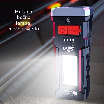 Ručna svjetiljka s dvostrukim izvorom svjetla, USB-C brzo punjenje, osam LED čipova, 5W, baterija 18650, domet 150 m