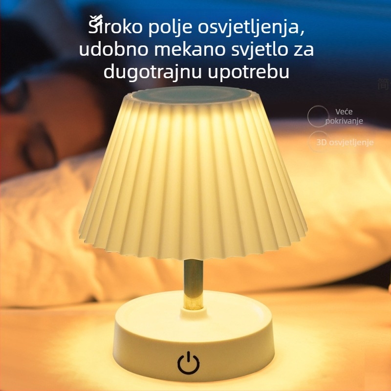 Dvostruka stolna svjetiljka i noćna lampica s LED zaštitom očiju (CRI ≥90; Rasvjeta: AA razred; Dodirni prekidač; Materijal abažura: plastika; Ugrađena litij‑ionska baterija)