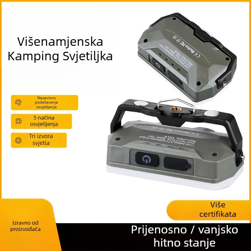 Kamping lanterna, višenamjenska i prijenosna, dugotrajna punjiva svjetiljka za hitne situacije s magnetskim držačem (LED, punjiva, 3.7V, prekidač na pritisak)