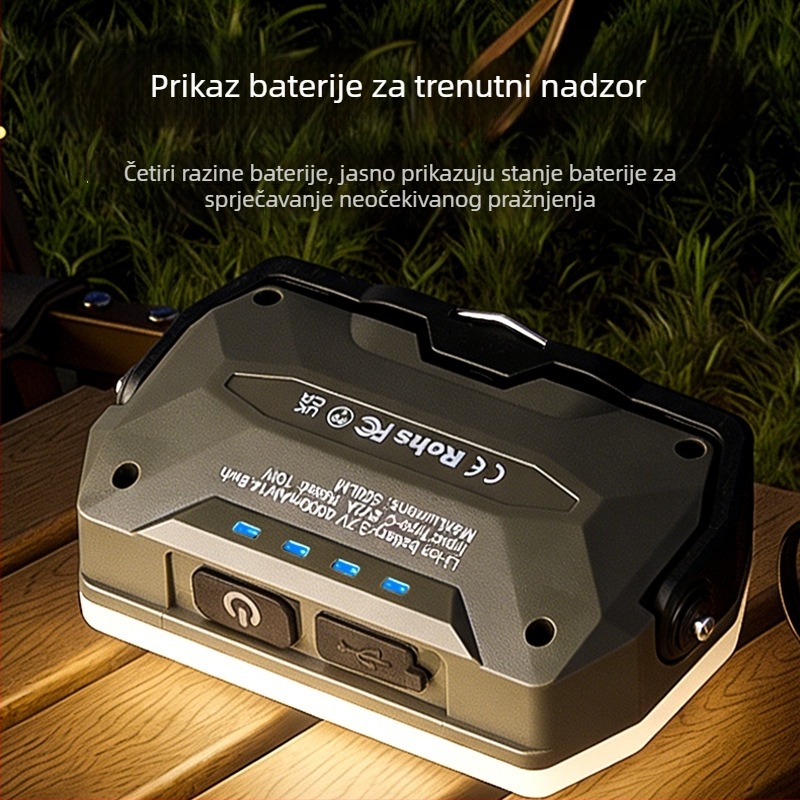 Kamping lanterna, višenamjenska i prijenosna, dugotrajna punjiva svjetiljka za hitne situacije s magnetskim držačem (LED, punjiva, 3.7V, prekidač na pritisak)