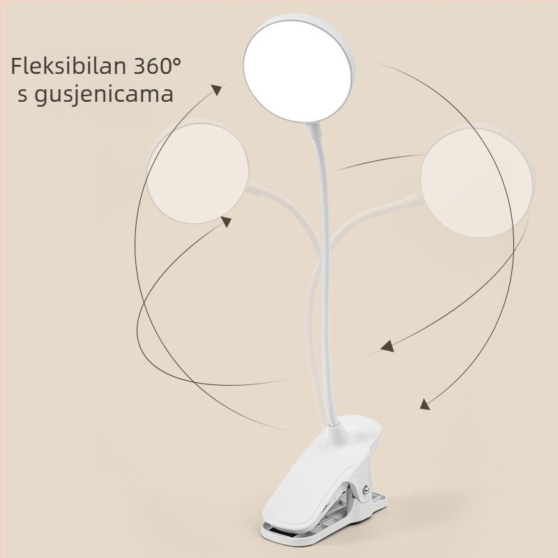 Klips stolna lampa s zaštitom očiju, LED noćno svjetlo s dodirnim upravljačem, ugrađena litijska baterija, plastični abažur