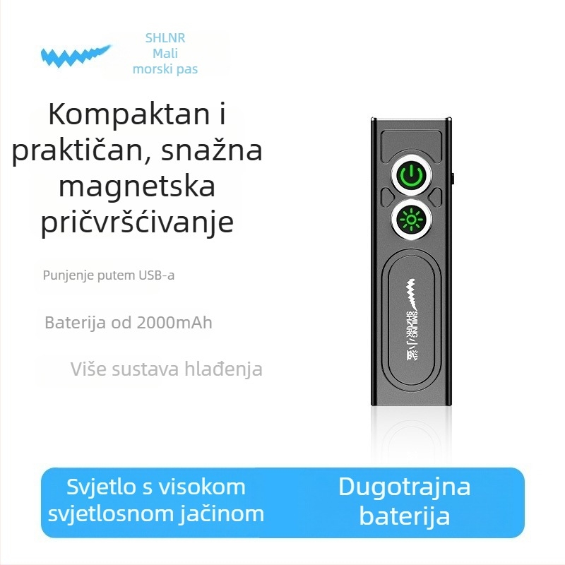 Smiling Shark vanjska LED svjetiljka – aluminijska legura, UV detekcija, punjiva baterija 800–5000 mAh, domet 100–200 m, ručni pogon