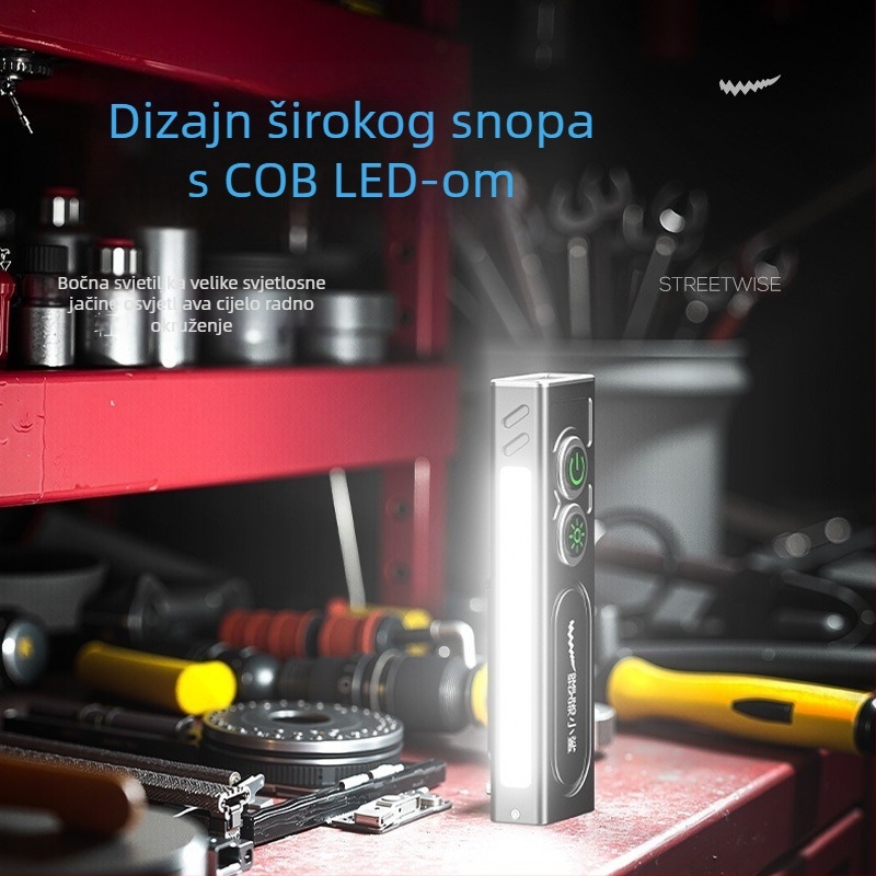 Smiling Shark vanjska LED svjetiljka – aluminijska legura, UV detekcija, punjiva baterija 800–5000 mAh, domet 100–200 m, ručni pogon