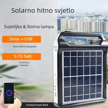 Solarna svjetiljka za nuždu s dvostrukom namjenom – svjetiljka i kamp lampa, aluminijsko kućište, LED izvor, model 038, Jiuyang
