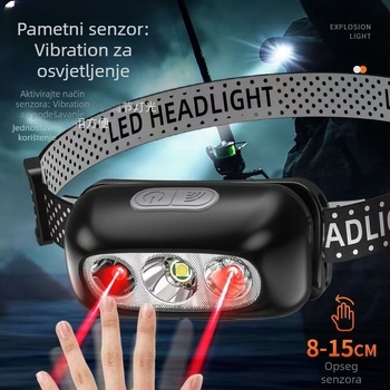 LED čelna lampica, punjiva, 1,5 W, baterija 500mAh, domet 100–200 m, za kampiranje, ribolov i popravke automobila