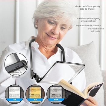 5x punjiva uvećavajuća lupa sa svjetlom - može se držati u ruci, na stolu ili oko vrata - svjetlo za čitanje za starije osobe; CRI 80–89, ugrađena litijska baterija, LED 1-10W