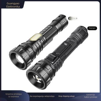 LED baterijska svjetiljka sa snažnim svjetlom i laserom, vanjska napajanja COB radna svjetiljka, 1200mAh, 10W, domet 200–500 m, višenamjenska
