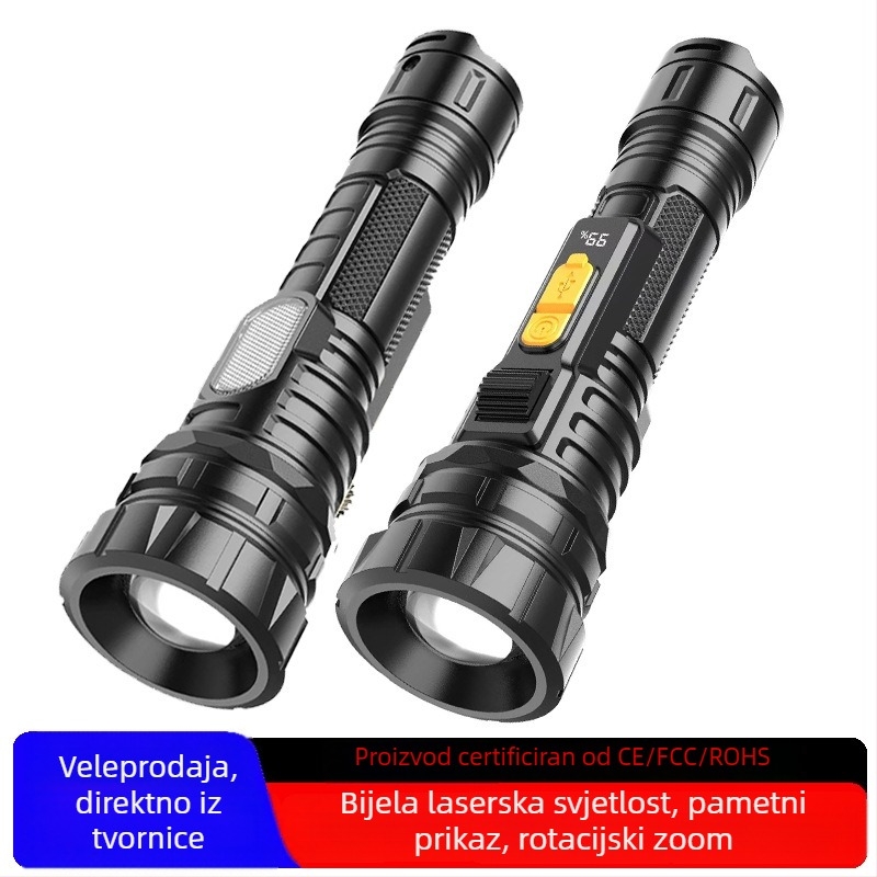 LED baterijska svjetiljka sa snažnim svjetlom i laserom, vanjska napajanja COB radna svjetiljka, 1200mAh, 10W, domet 200–500 m, višenamjenska