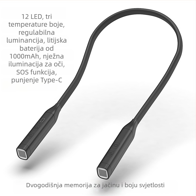 Lampa za čitanje na vratu s zaštitom očiju, podesivi načini, ugrađena litij baterija i noćna rasvjeta