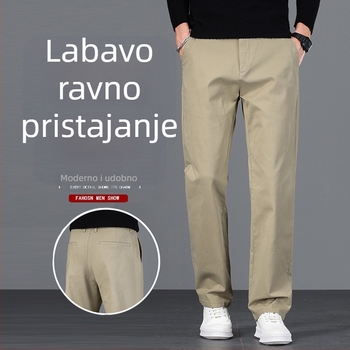 Muške casual hlače od pamuka, srednji visok struk, ravni kroj, zip, debeli materijal, 97.8% pamuk + 2.2% elastan