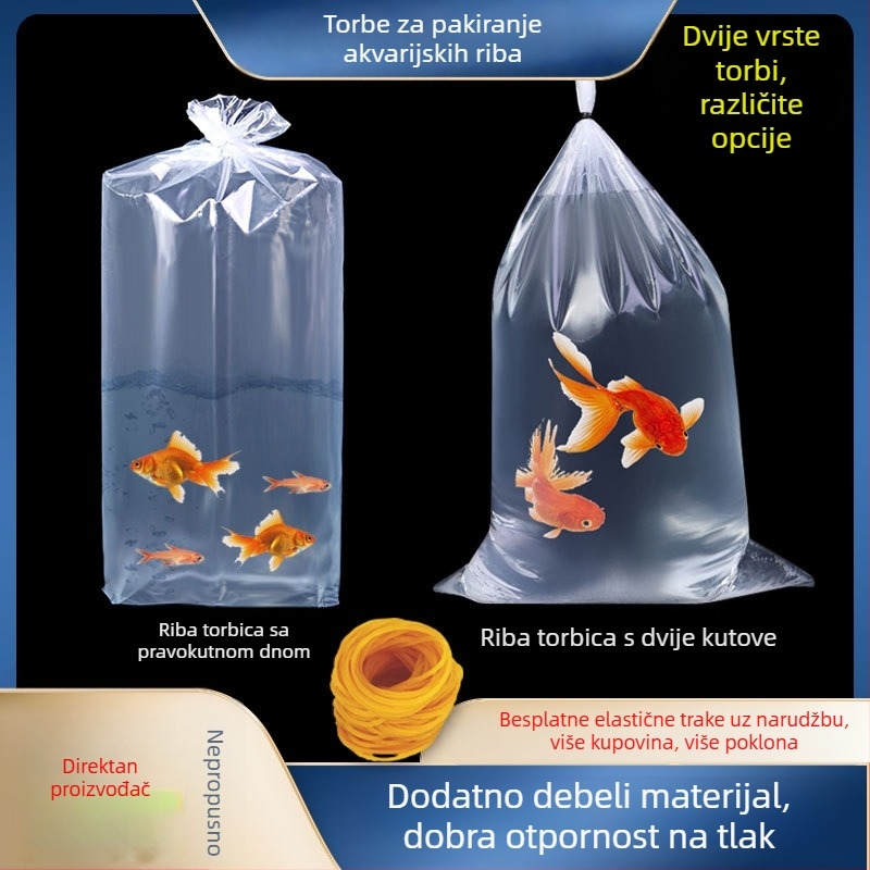 Torba za pakiranje živih ukrasnih riba za prijevoz, s četverostrano ravnim dnom, debeli plastični materijal