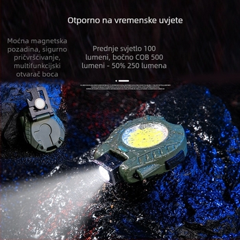 LED kapica s klipsom, kompaktna višenamjenska svjetiljka s 5W LED, 500 mAh baterija, ručno generiranje energije, uklj. punjač, domet do 100 m